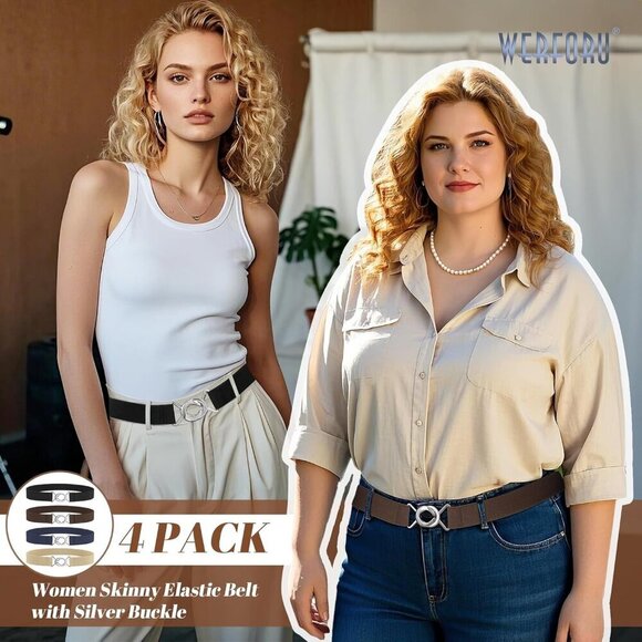 Women Skinny Elastic Waist Belt Thin Stretchy Vintage Dress Jeans Accessory